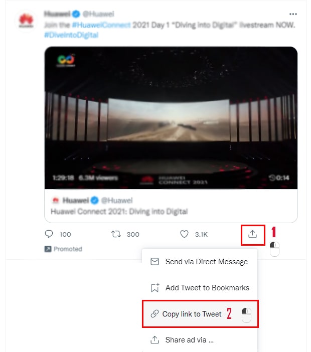 Copy the Twitter link in your browser
