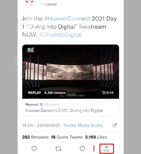 Press the share button on the Twitter app